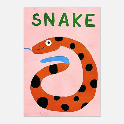 Färgglatt ormmotiv med texten Snake i grön retrostil