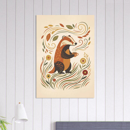 Poster med tecknad grävling på en vägg ovanför en säng – Tecknad poster
