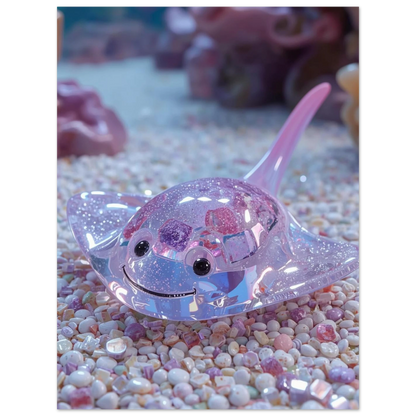 Närbild på en fantasifull rocka skapad av genomskinligt rosa socker
