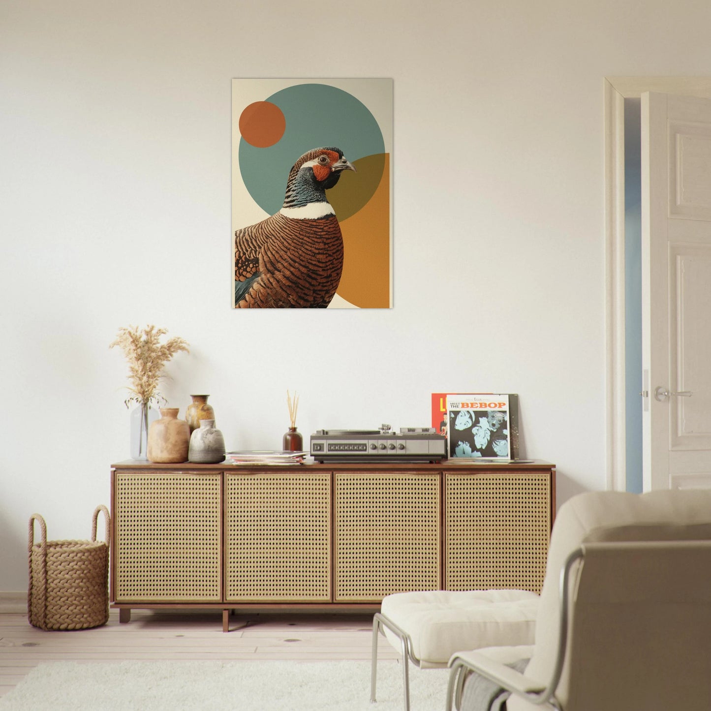 Minimalistiskt djurporträtt av fasan med retromotiv – retro poster