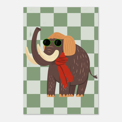 Grafiskt print av en forntida mammut med trendiga accessoarer och röd scarf