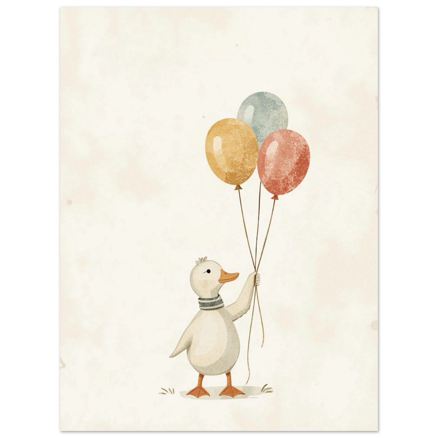 Lekfull barnrumstavla med en vit anka och ballonger i gult och rött