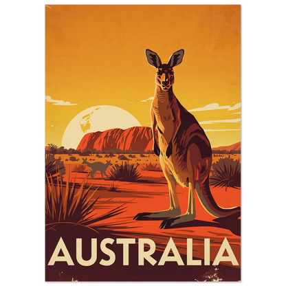 Stolt känguru i australiensiska outbacken, retro illustration med varma färger