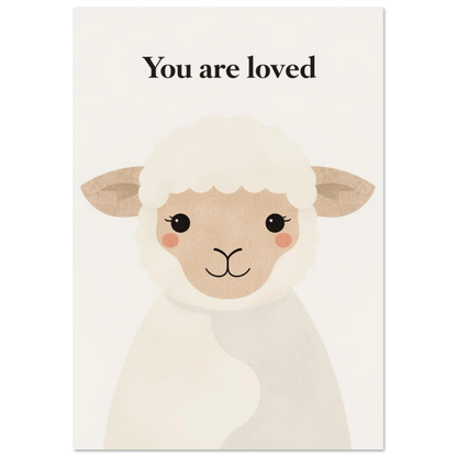 Sött lamm med texten You are loved – minimalistisk barnposter