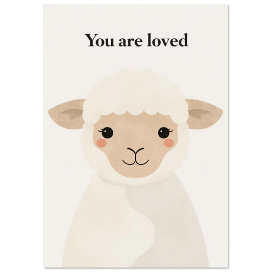 Sött lamm med texten You are loved – minimalistisk barnposter
