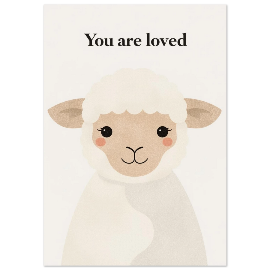 Sött lamm med texten You are loved – minimalistisk barnposter