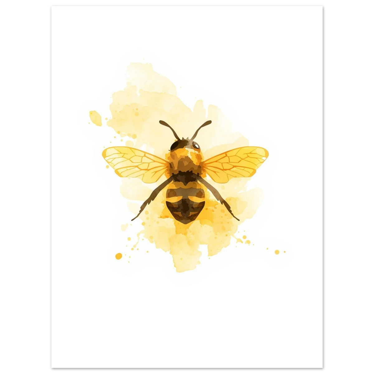 Svävande honungsbi i varmt gul färgskala, minimalistisk djurposter för hemmet