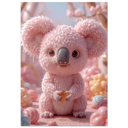 Rosa koala av sockervadd i en fantasifull godisvärld – digital illustration