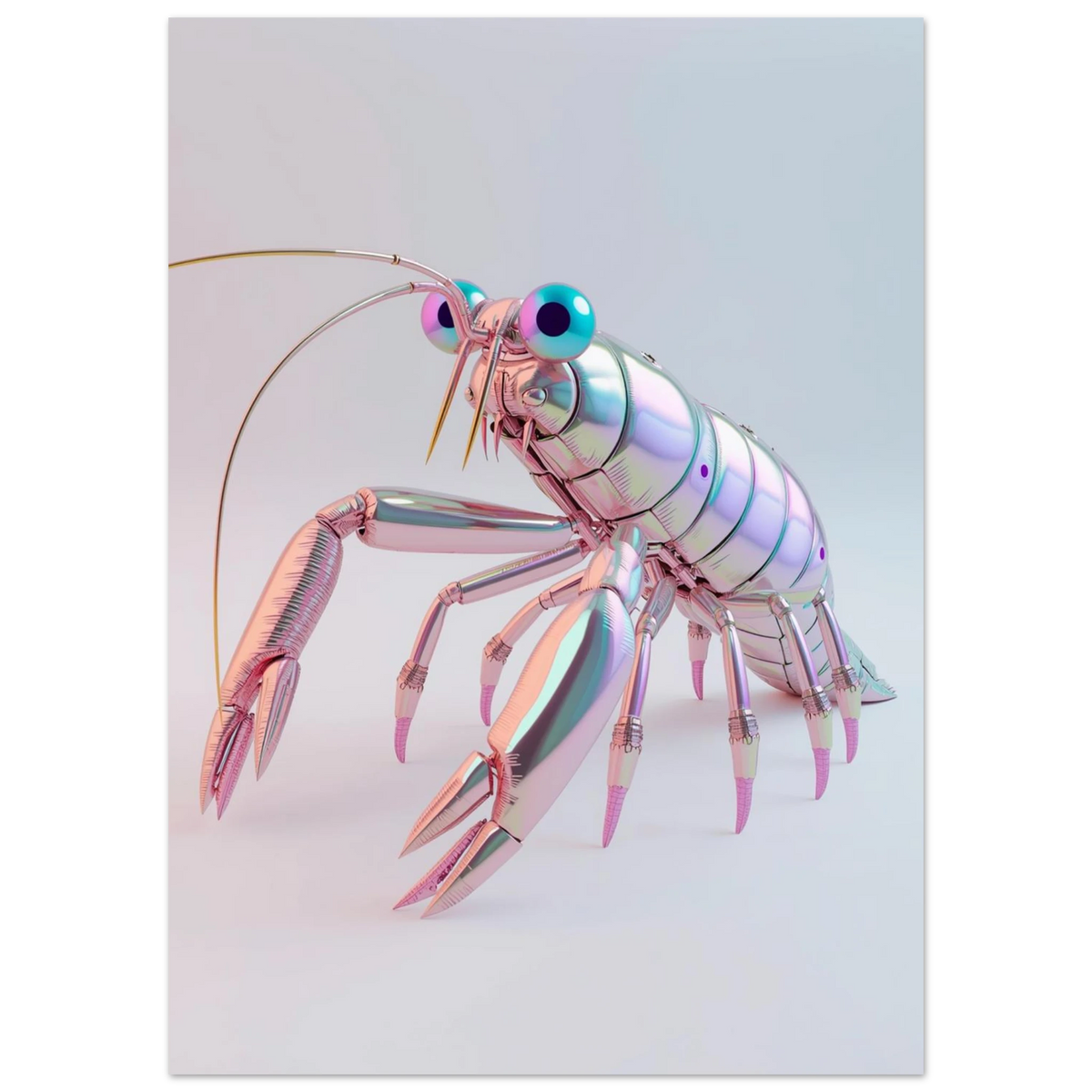 Glänsande mantisräka med turkosa ögon i en modern digital illustration