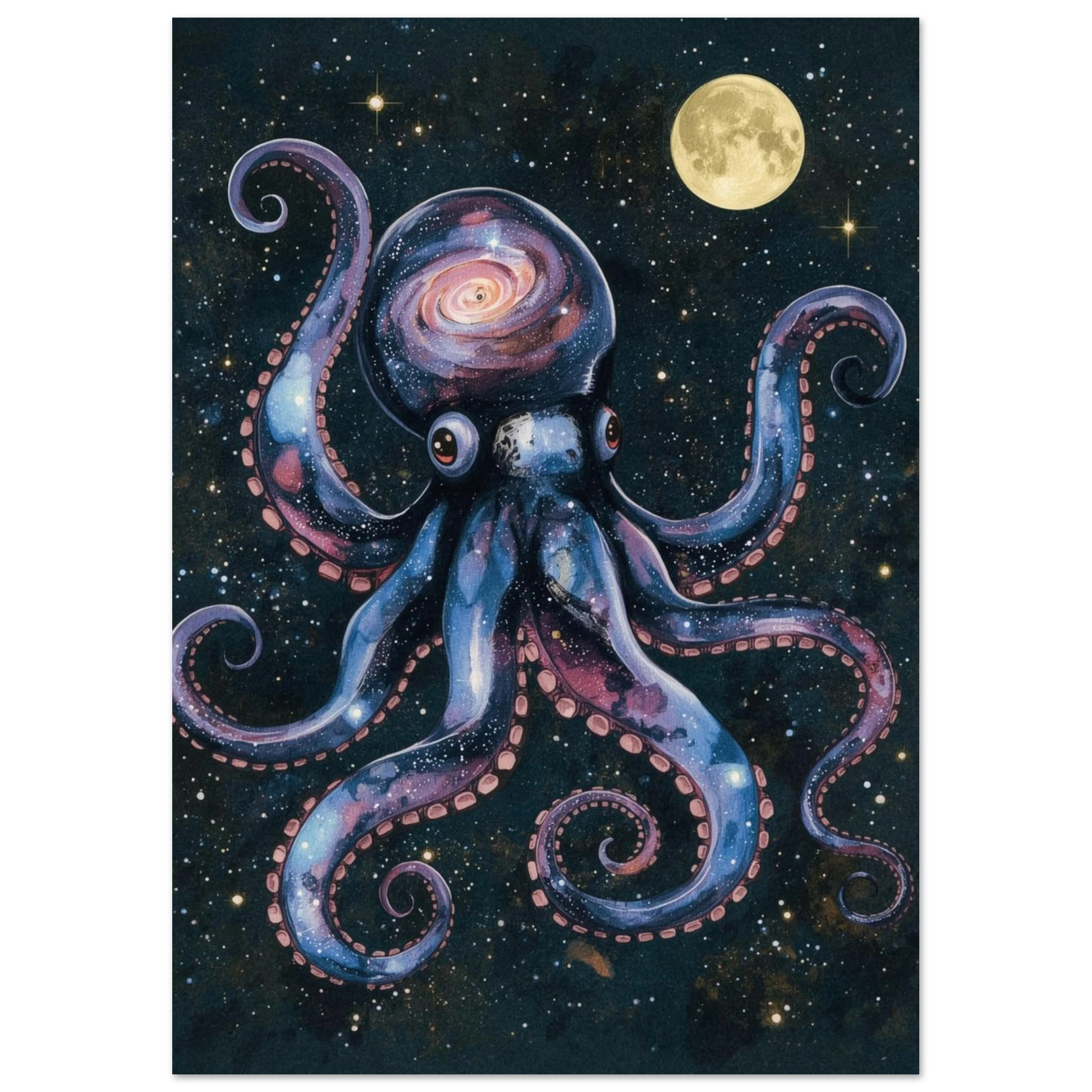 Surrealistisk bläckfiskposter med nebulosor och stjärnor i mörka toner