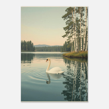 Svanens lugna vatten, retro djurposter i ljusa toner på grå bakgrund
