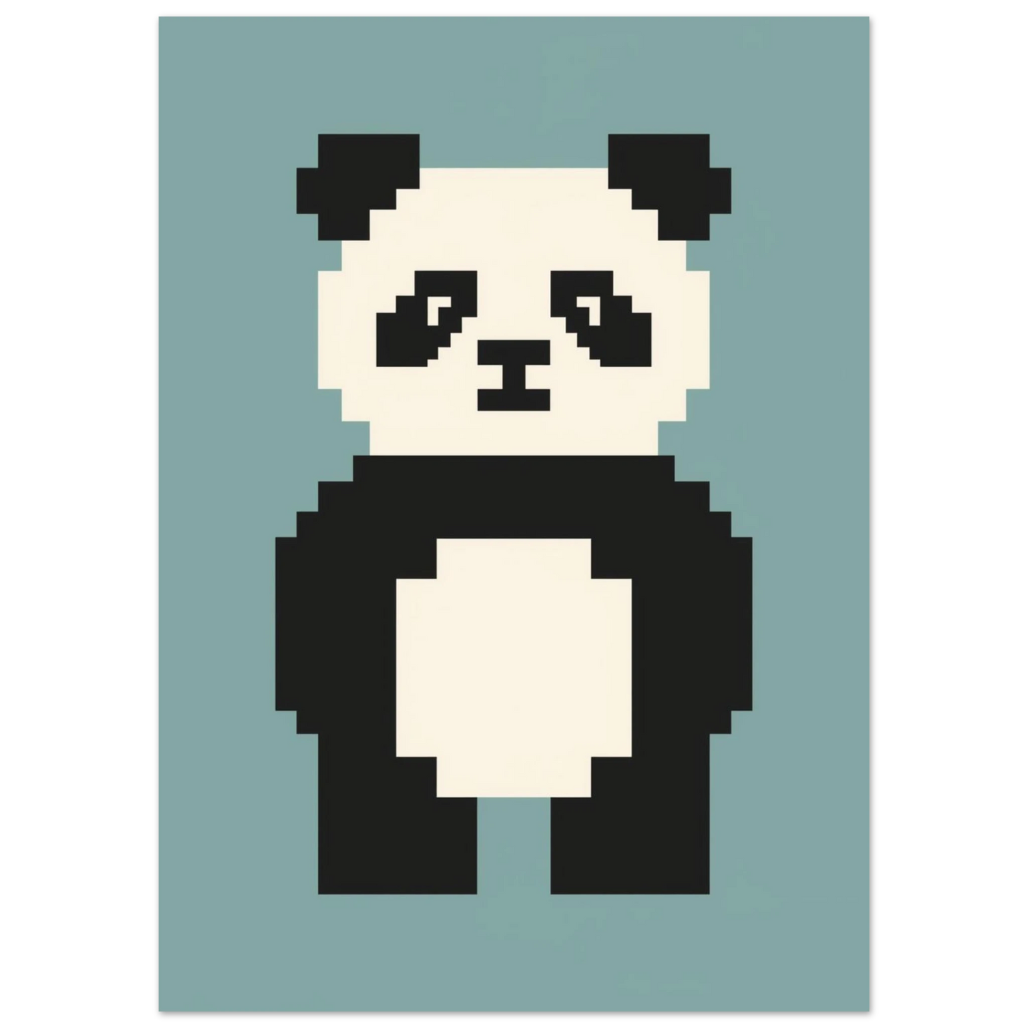 Digital 8-bitars illustration av en panda, minimalistiskt djurmotiv