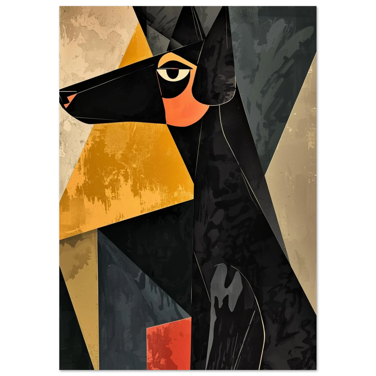 Modern djurposter föreställande en hund i kubistisk stil med skarpa linjer