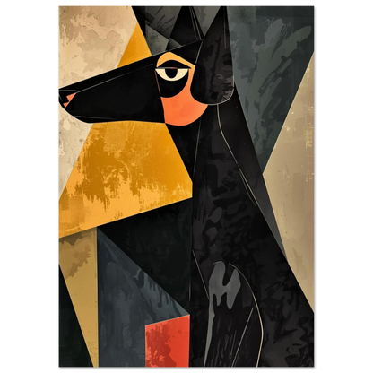 Modern djurposter föreställande en hund i kubistisk stil med skarpa linjer