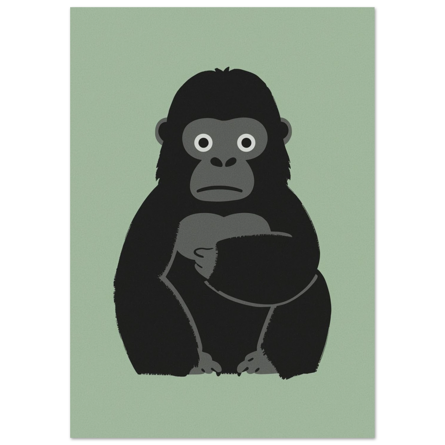 Stiliserat gorillamotiv i mörkgrått och svart på en grönaktig fond