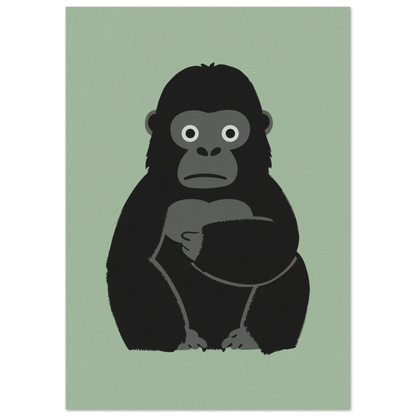 Stiliserat gorillamotiv i mörkgrått och svart på en grönaktig fond