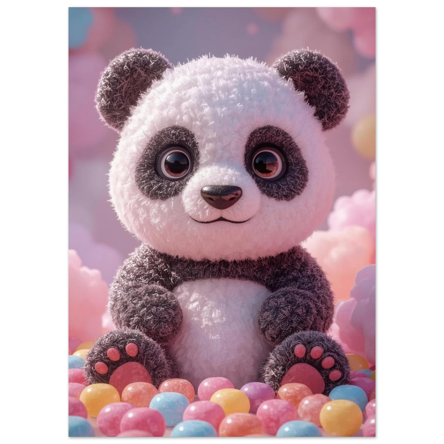 Söt pandaposter med mjuka texturer och stora glänsande ögon i närbild