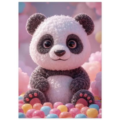 Söt pandaposter med mjuka texturer och stora glänsande ögon i närbild