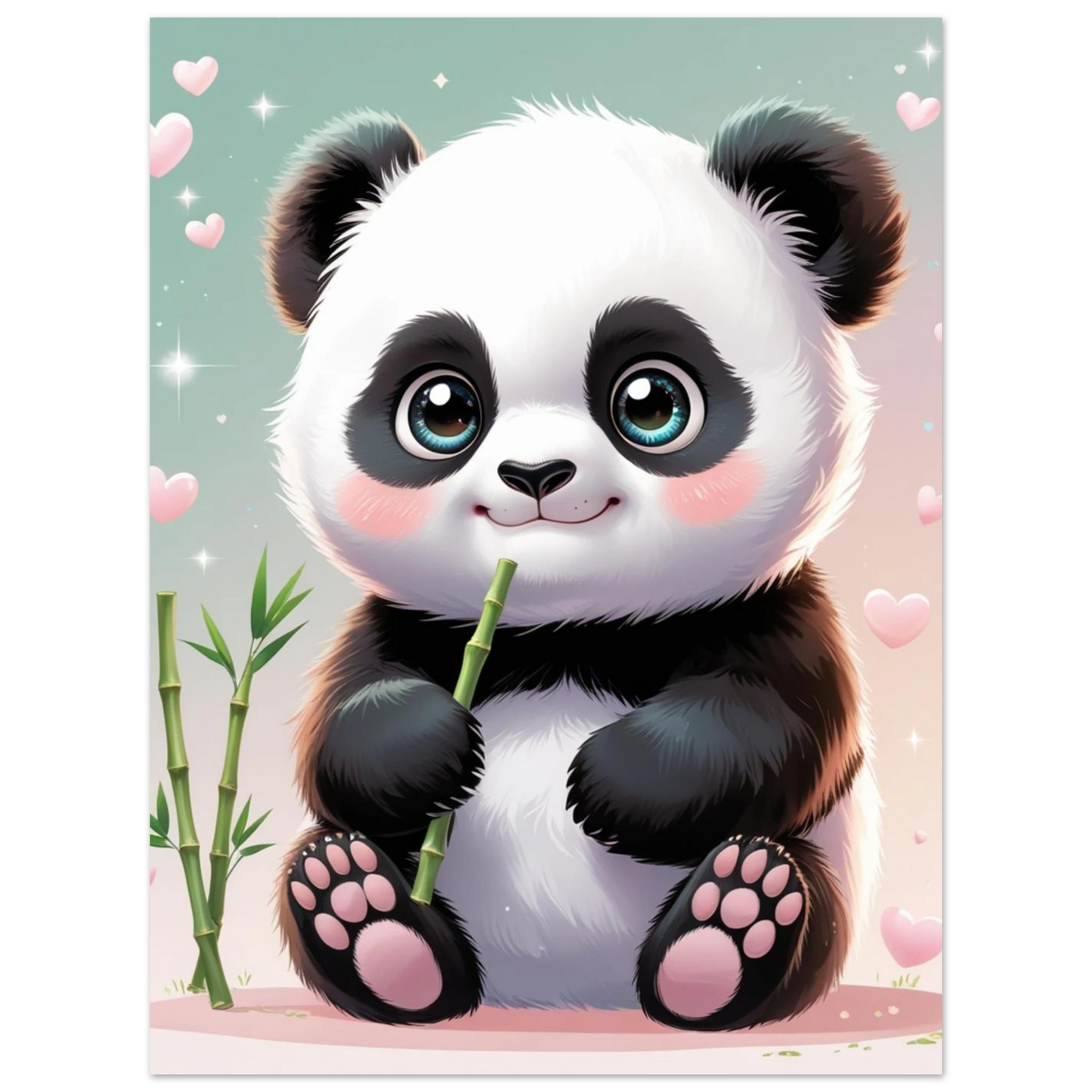 Charmig pandaunge i mjuk animationsstil för dekoration av barnrum