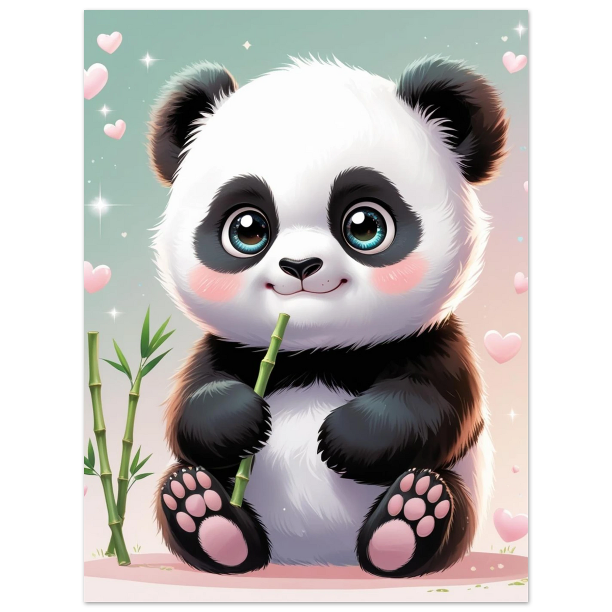 Charmig pandaunge i mjuk animationsstil för dekoration av barnrum