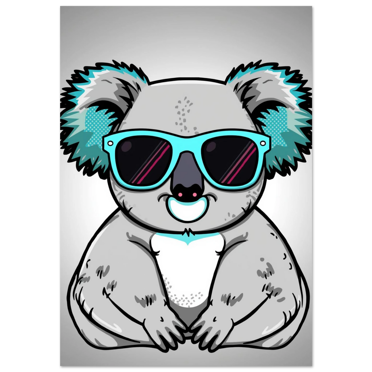 Grå koala i turkosa solglasögon – modern popkonst poster för barnrum