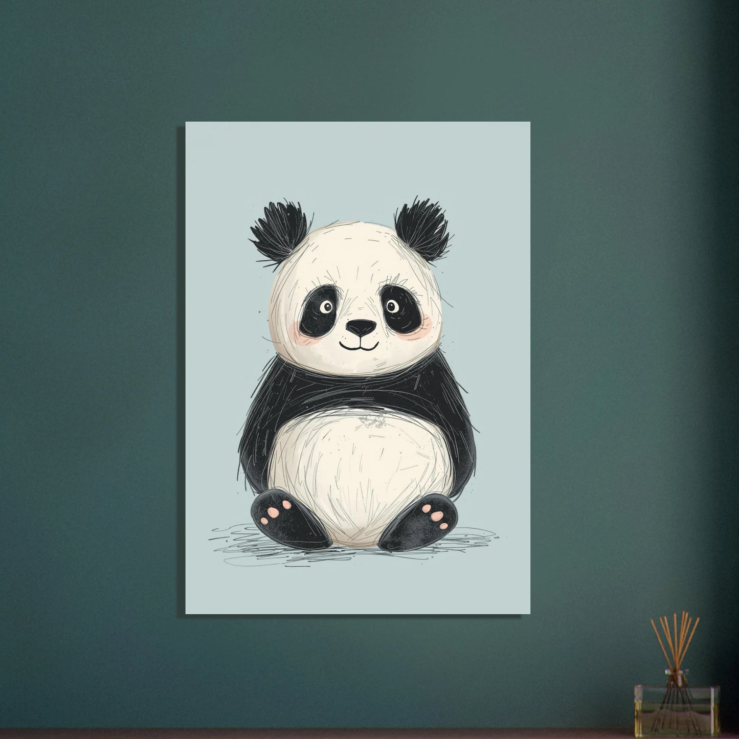 Söt panda i naiv kritstil, lekfull och charmig djurmotiv poster.
