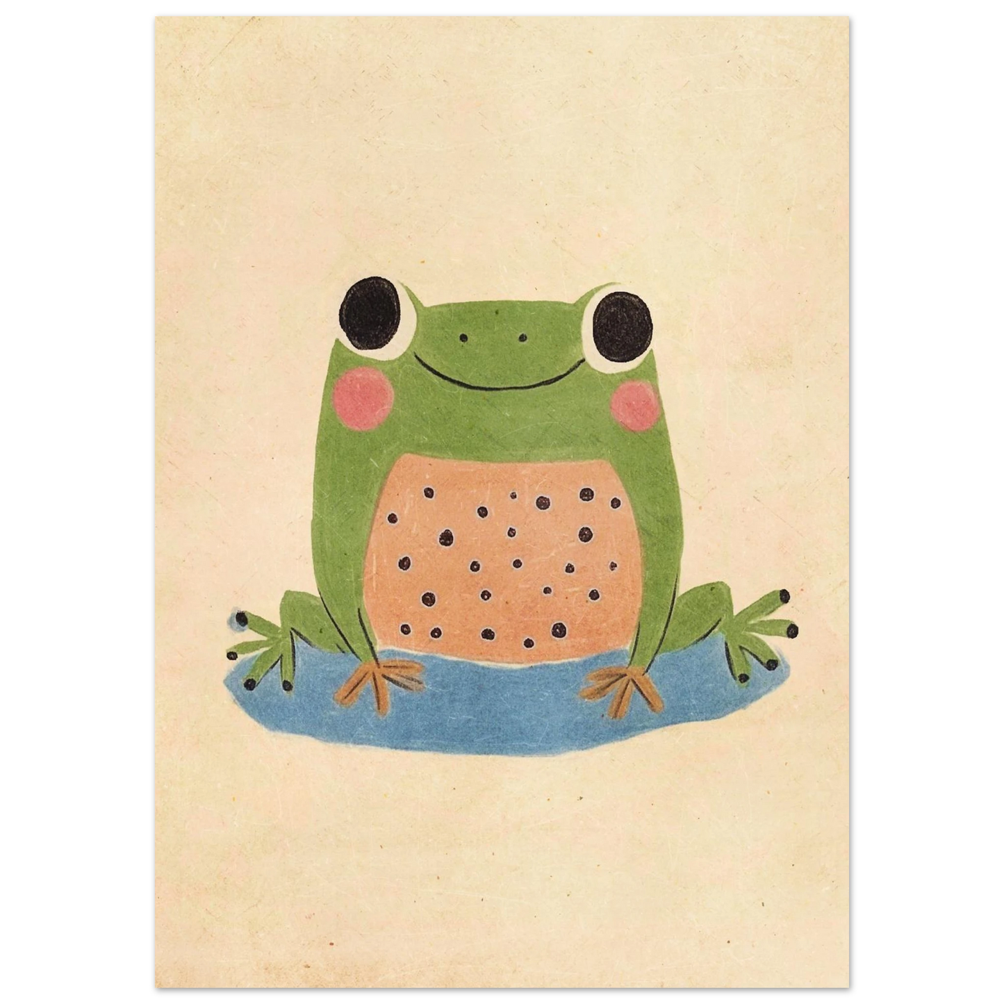Handritad grodillustration med mjuka texturer och vänlig blick – väggkonst
