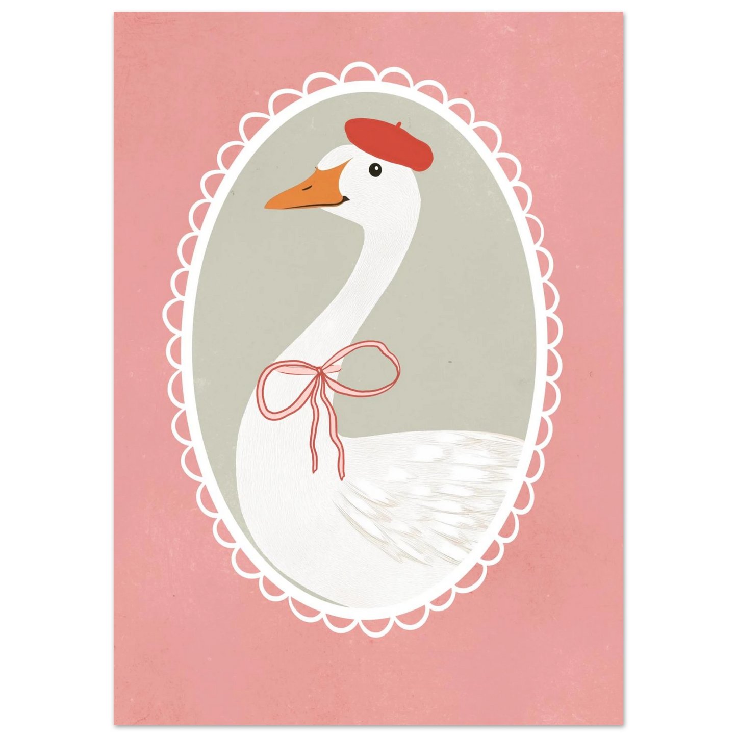 Gåsporträtt i oval ram mot rosa bakgrund – grafisk barnposter