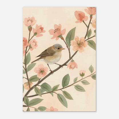 Harmonisk djurposter med fågel och blommor i drömsk konststil