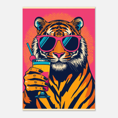 Cool tiger i pop art stil med neonfärger och somrig cocktail – djurmotiv
