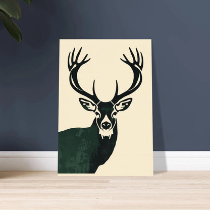 Ståtlig hjort med stora horn, konstnärlig stiliserad design, naturmotiv.