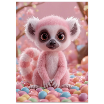 Närbild på en pastellrosa lemur med stora bruna ögon – digital konst