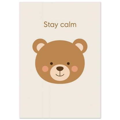 Minimalistisk illustration av en nallebjörn med texten Stay calm