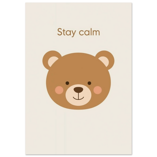 Minimalistisk illustration av en nallebjörn med texten Stay calm