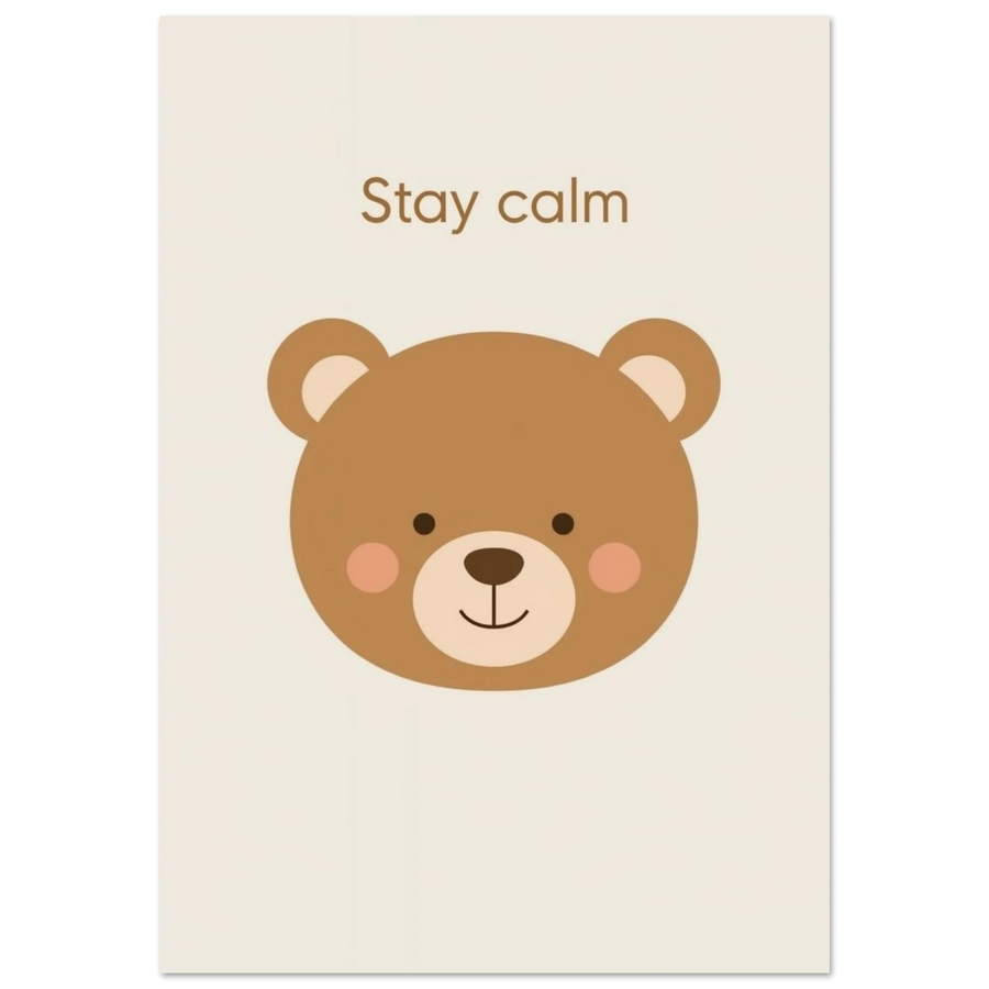 Minimalistisk illustration av en nallebjörn med texten Stay calm