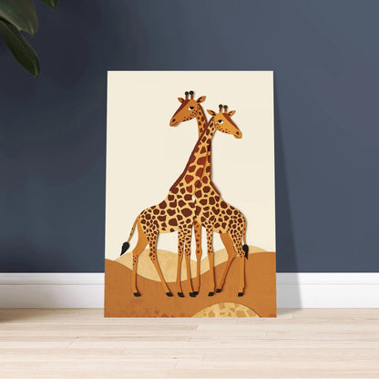 Två giraffer i en mjuk och stämningsfull collage-illustration