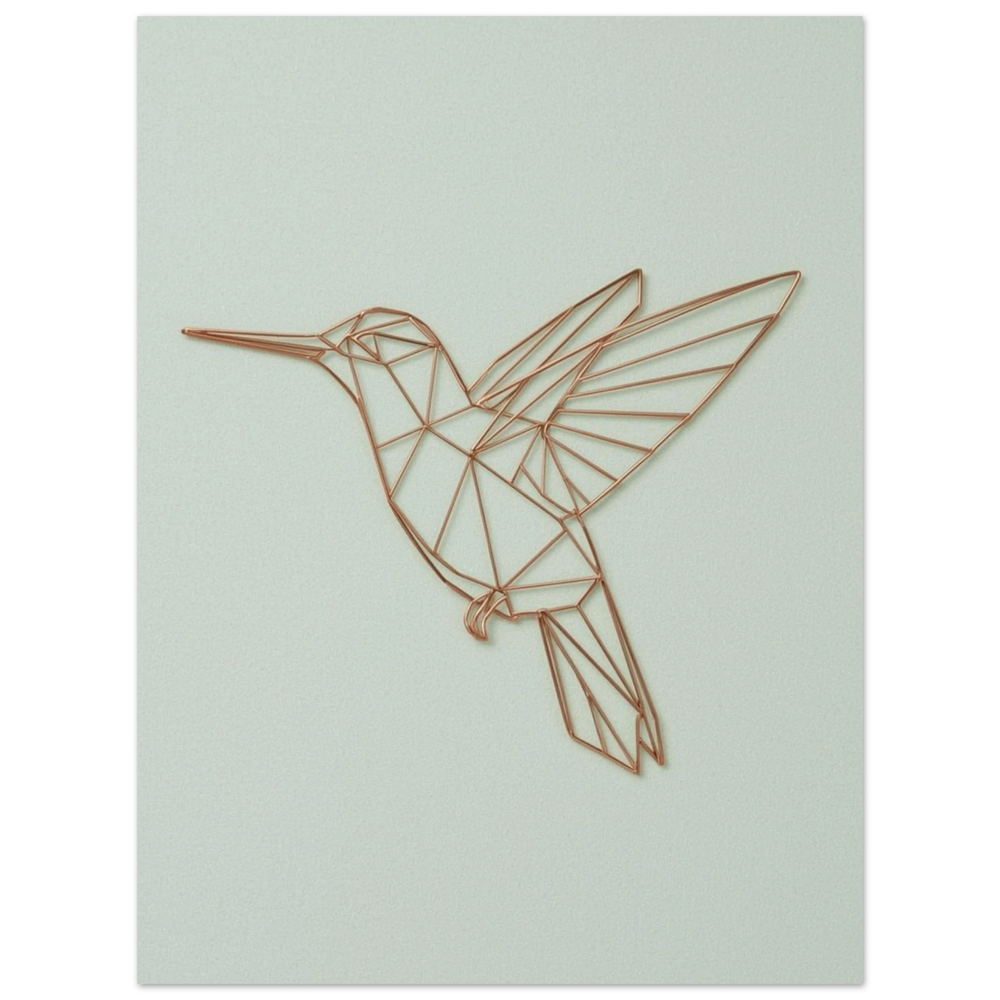 Modern väggkonst föreställande en kolibri i stilren geometrisk trådkonst