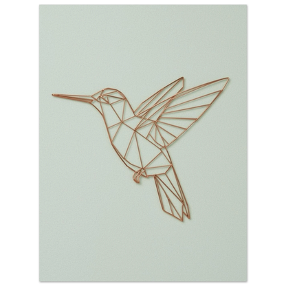 Modern väggkonst föreställande en kolibri i stilren geometrisk trådkonst