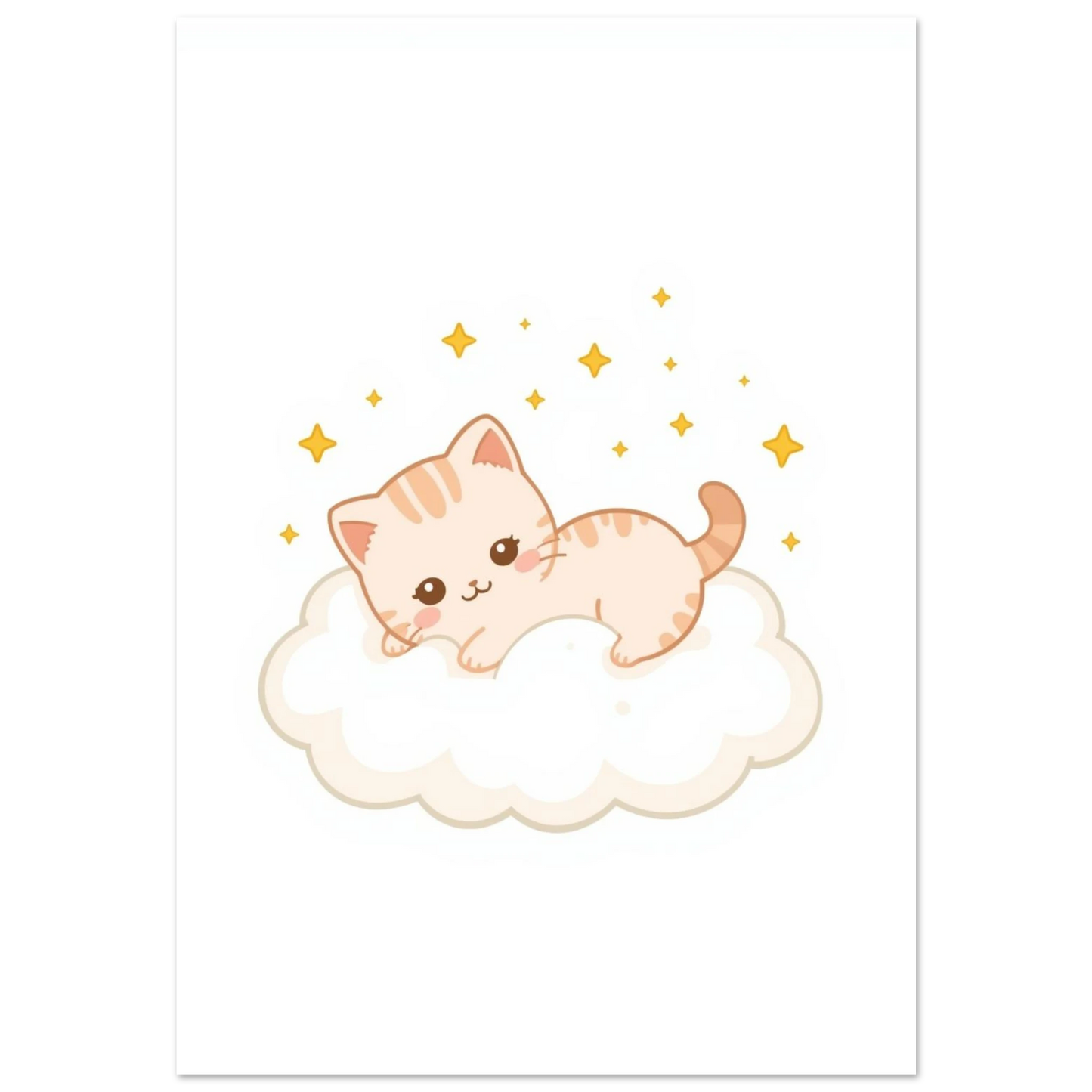 Kawaii kattunge som vilar på ett vitt moln – söt barnposter