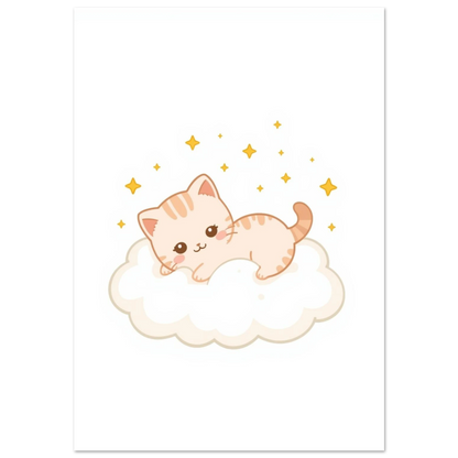Kawaii kattunge som vilar på ett vitt moln – söt barnposter