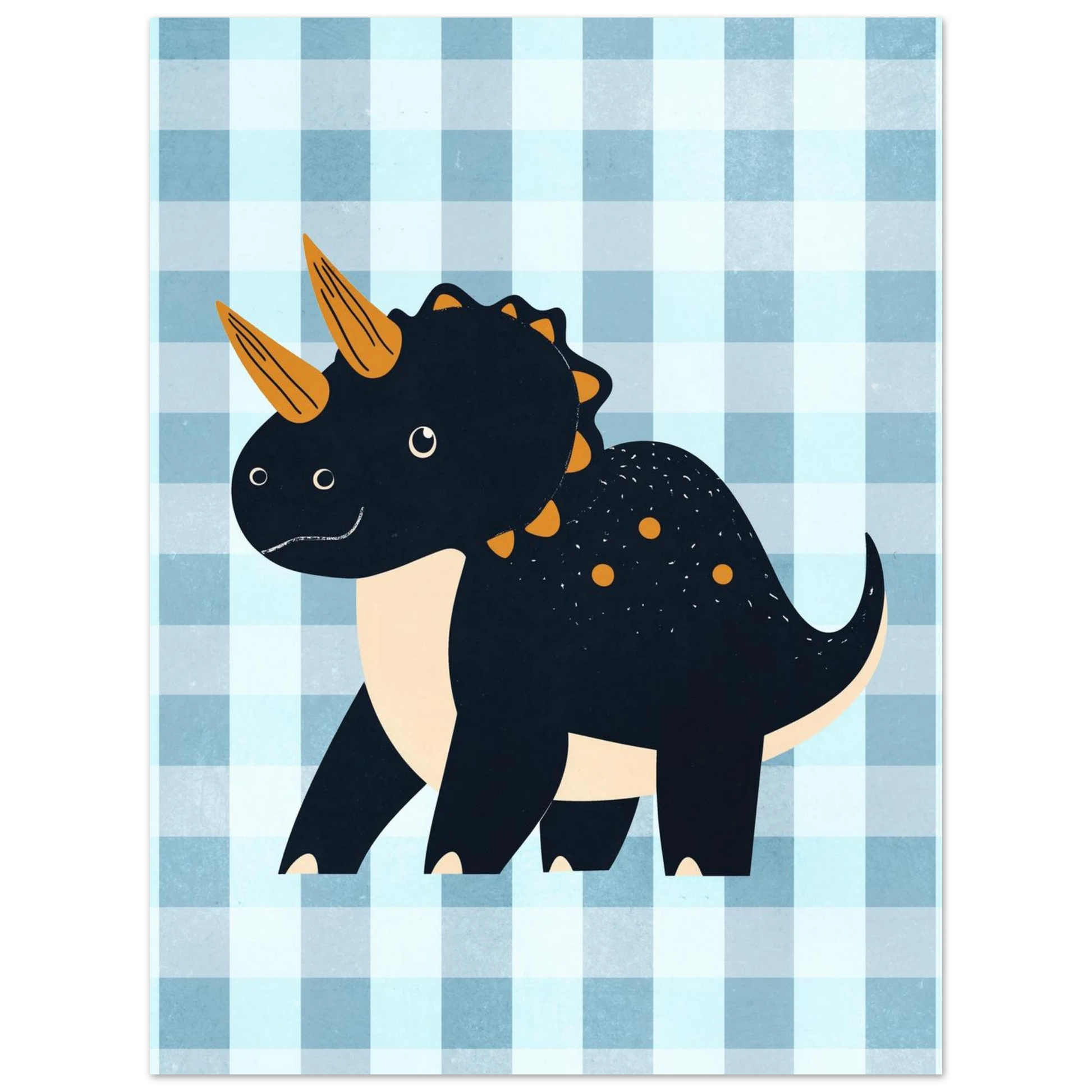 Grafisk djurposter föreställande en stående Triceratops i modern barnslig stil