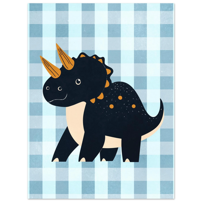 Grafisk djurposter föreställande en stående Triceratops i modern barnslig stil