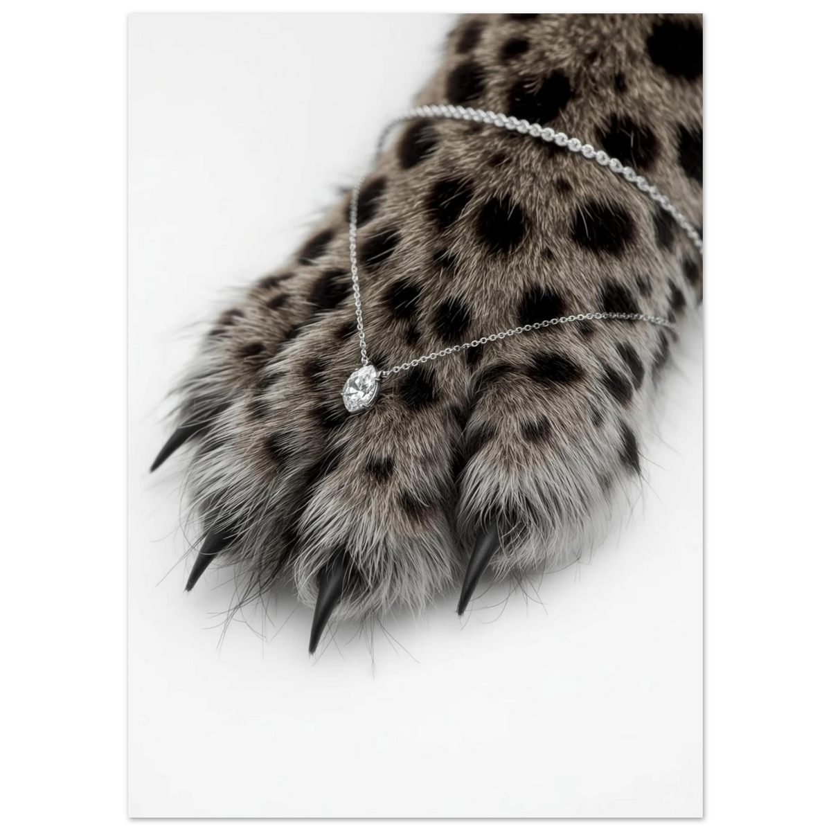 Detaljrik leopardtass med smycke och svarta klor – elegant canvastryck