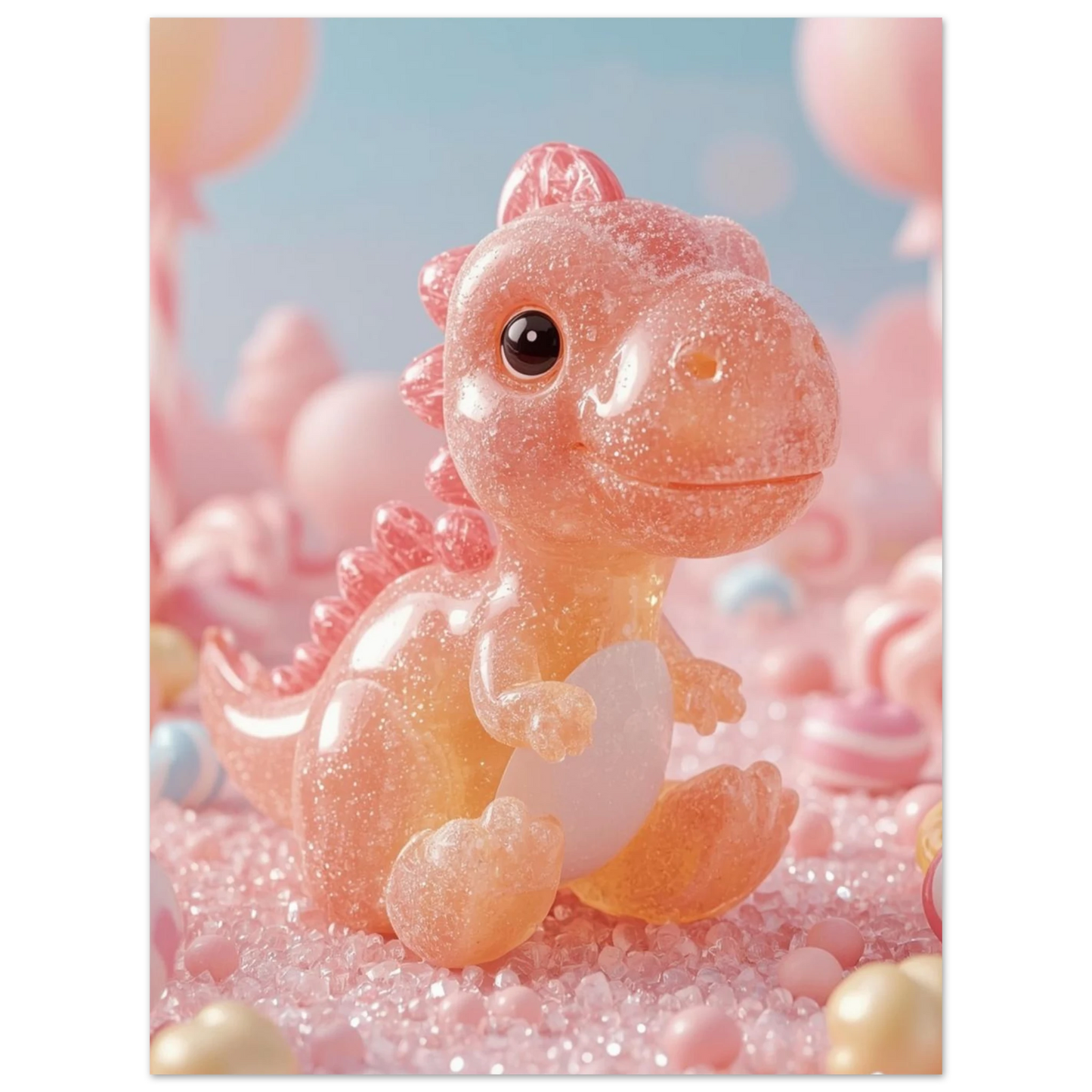 Charmig dinosaurieposter med gnistrande detaljer i mjukt rosa ljus