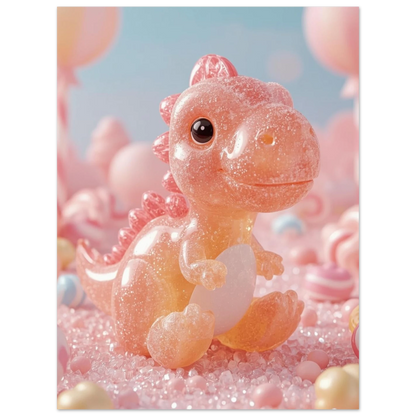 Charmig dinosaurieposter med gnistrande detaljer i mjukt rosa ljus