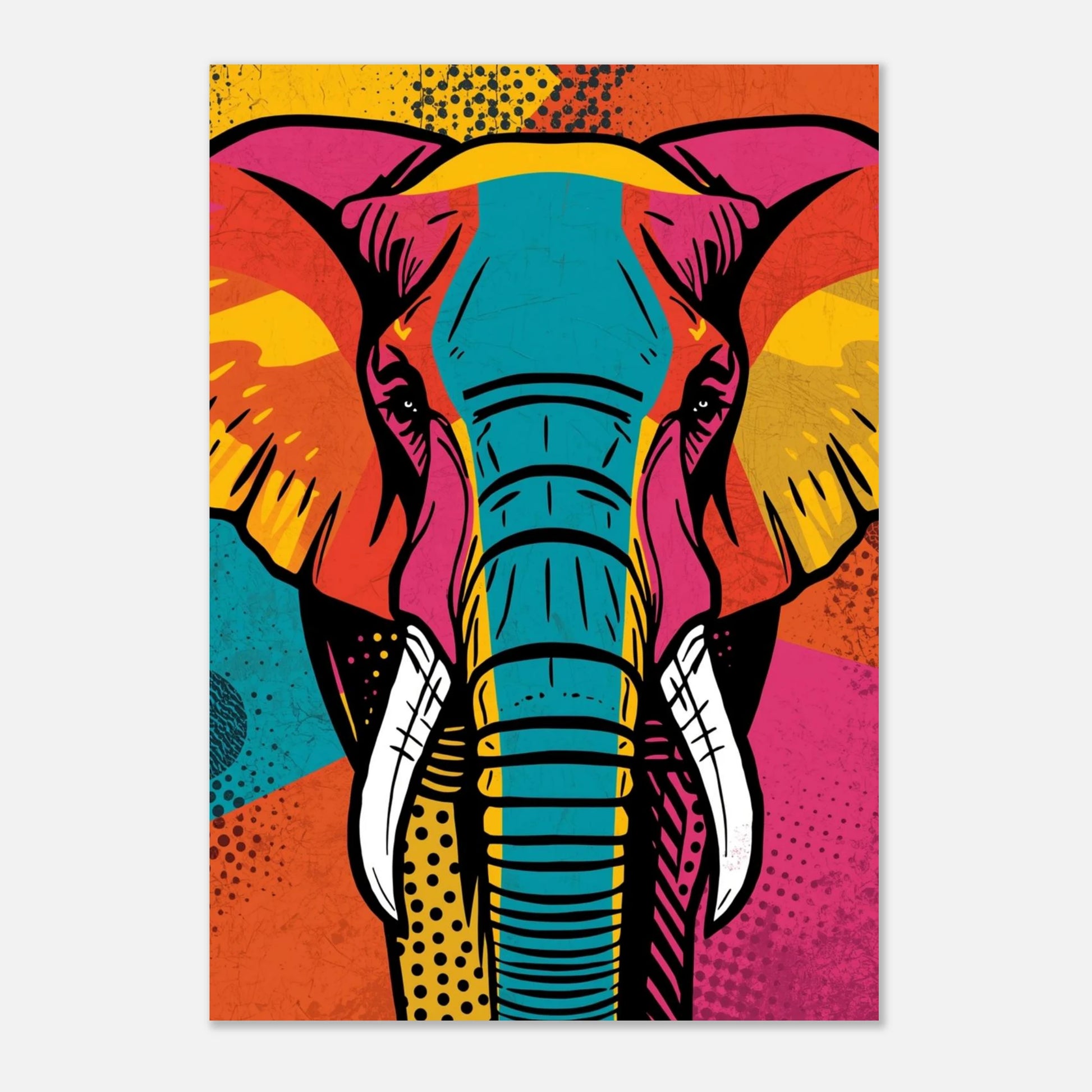 Konstnärligt porträtt av en elefant med kontrasterande gula och orangea toner