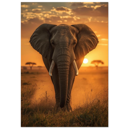 Afrikansk elefant i motljus på savannen vid solnedgång – fotoposter