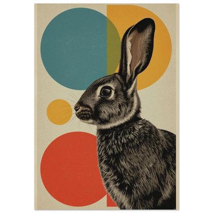 Detaljrik kanin i profil mot färgglada cirklar – retro poster
