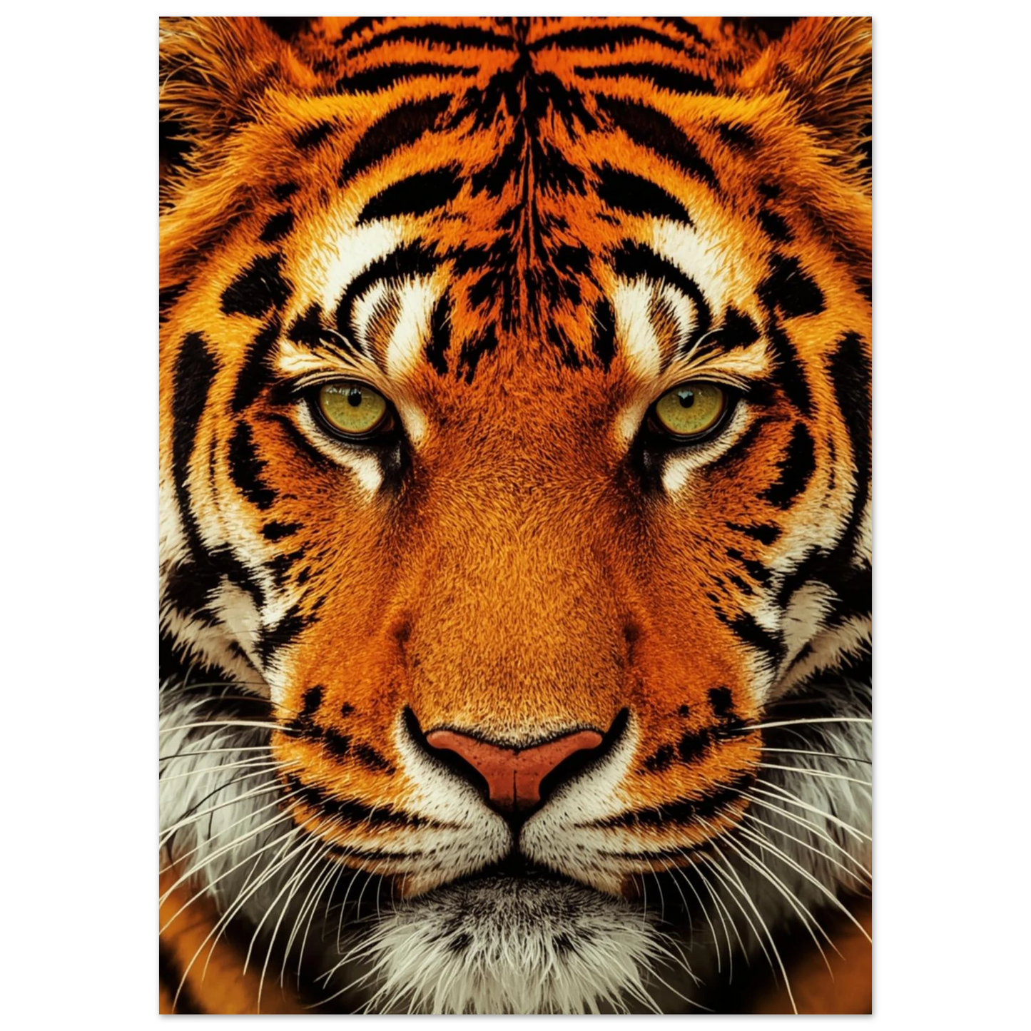Porträtt av tiger med gröna ögon och skarpa svarta ränder, fotokonst