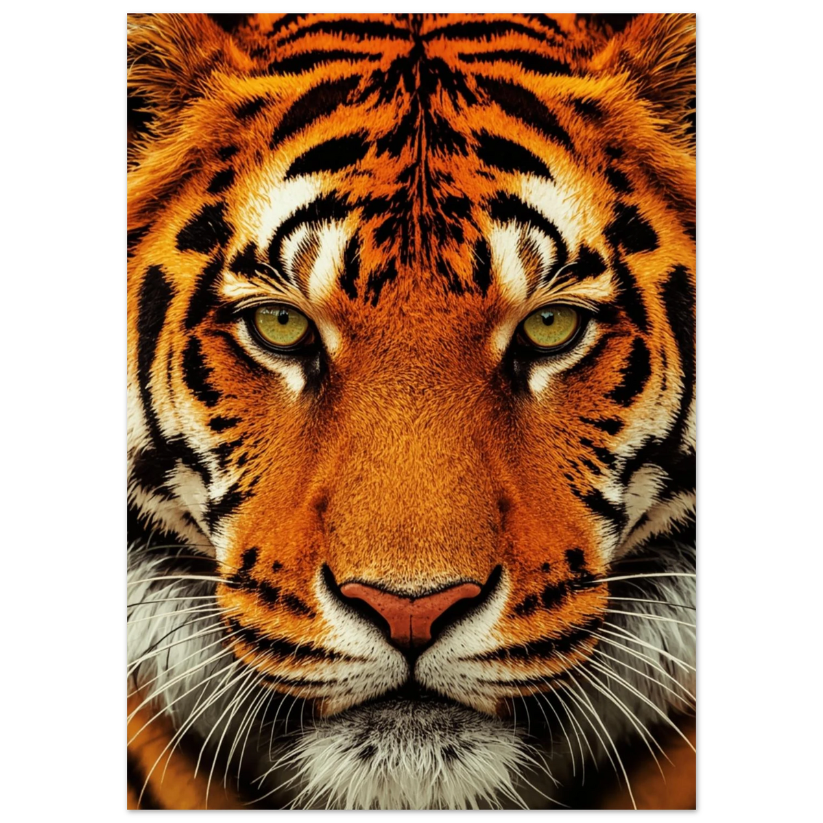 Porträtt av tiger med gröna ögon och skarpa svarta ränder, fotokonst